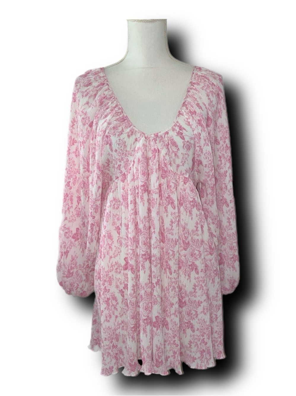 Mable Paris Floral Textured Long Sleeve Minidress Cottagecore Barbiecore Vibes - Picture 5 of 10